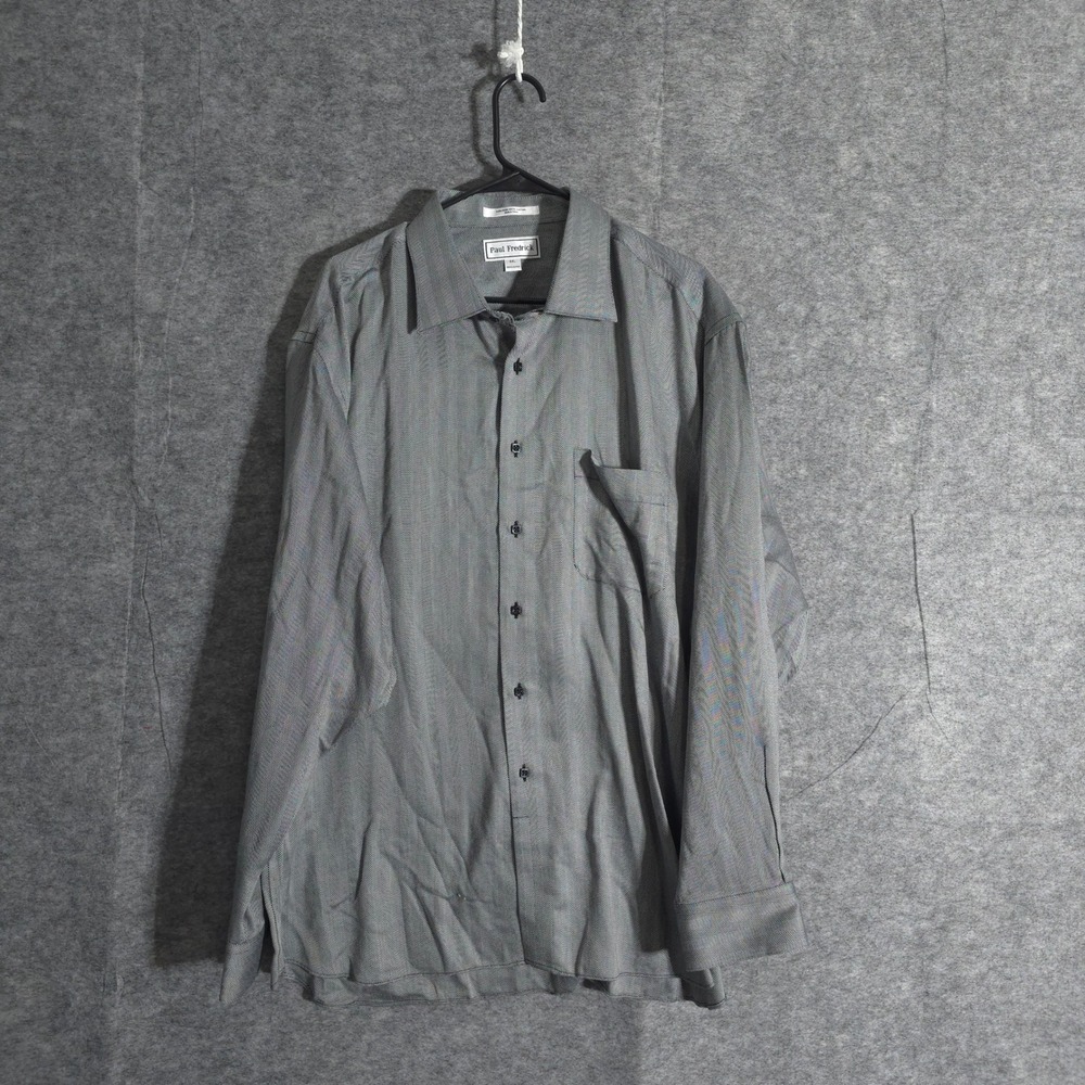 Paul Fredrick Herringbone  Button Down Shirt Men XXL Gray Long Sleeve Geometric